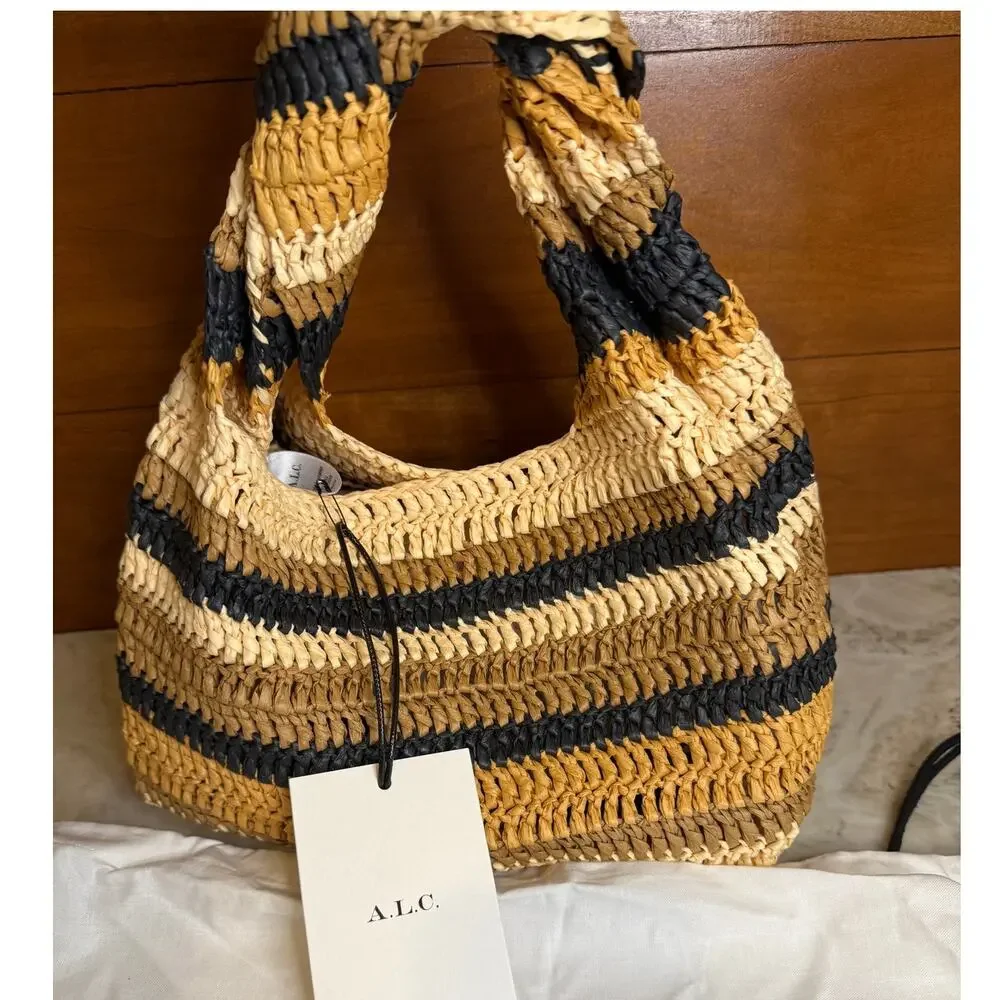 A.L.C. Raffia Striped Hobo Bag Multi Stripe